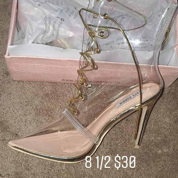 JLUXLABEL Shoes - Gold lace up clear boots